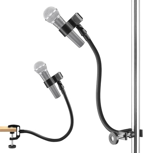 18.9 Gooseneck Microphone Stand, Flexible Adjustable Mic Arm with Super Clamp and Mic Clip, 3/8 to 5/8 Adapter, Microphone Mount Compatible with Shure/Fifine/AT2020/Pyle/Blue Snowball/Razer