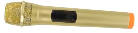 BRIGHTFUFU Realistisches Mikrofon Modell aus Abs Bühnenrequisite für Karaoke Bühnenperformance Zubehör in Glänzendem Gold mit Orangem Sockel