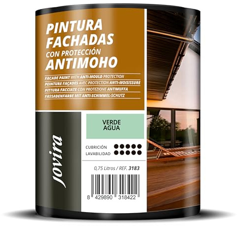 JOVIRA PINTURAS PINTURA FACHADAS ANTIMOHO. Repelente al agua, impermeable y anti fisuras. (750 Mililitros, Verde Agua)