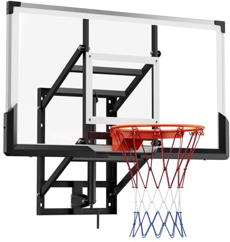 VEVOR Canestro da Basket a Parete con Tabellone in PC da 1371,6 mm e Tabellone con Spessore di 2 mm, Rete in Misto Nylon Spesso, Canestro da Basket Peso di 33,6 kg per Gioco Professionale