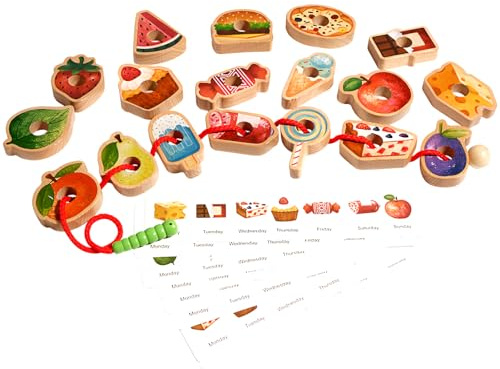 lilaBelle]Montessori Spielzeug ab 1 2 3 Jahre,Holzspielzeug Fädelspiel Lernspielzeug Fädelspiel für Kinderspielzeug ab 2-3 Jahr Mädchen Holzspielzeug Lernkarten für Kleinkinder ab 2 Jahren