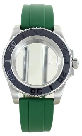 1 st 40 mm klockfodral svart/blått/grönt gummiband Keramisk ram safirkristall for ETA2824(Green Strap 5)