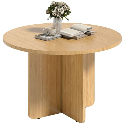 HOMCOM Couchtisch Rund Ø66 cm Modern Wohnzimmertisch mit Kreuzfuß Natur | Aus Bambus, Beistelltisch, Kaffeetisch, bis 120 kg Belastbar, für Wohnzimmer, Schlafzimmer