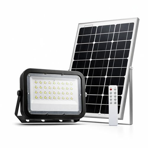 MAKA Faro LED Solare 200W Illuminazione Esterno Lampada Solare con Telecomando Proiettore LED IP65 2000 Lumen Luci Solari Giardino Batteria LiFePO4 15000 mAh Luce Bianca Fredda 6500K Potente (200 W)