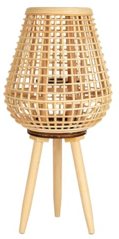 GoDyna Handmade Rattan Floor Lamp, Natural Rattan Weaving Bedside Standing Light, Pastoral Style Decorative Weaved Basket Candle Holder for Bedroom Living Room (with Legs)