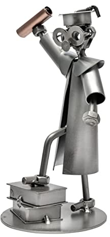 STEEMO Schraubenmännchen Figur: Bachelor Akademiker Master Hochschulabsolvent Geschenk - Metall-Deko, Stahl, grau, 12x10x18 cm