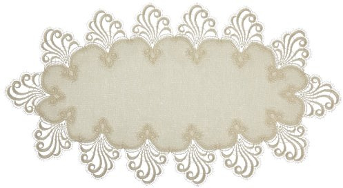 Plauener Spitze Tischdecke - Tischläufer 30x60 cm oval - Nizza No. 3086_M02 mit Gewebe Jacquard - Original