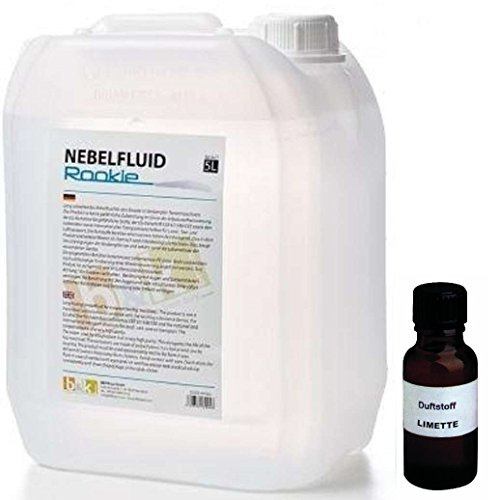 5 Liter DJPower Nebelfluid ROOKIE + 30 ml Duftstoff Limette-Zitrone, Smoke-Fluid, Nebel-Fluid-Flüssigkeit für Nebelmaschine