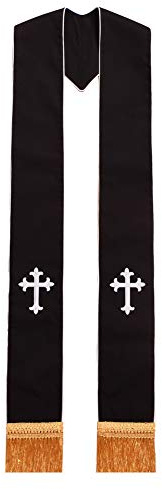 BLESSUME Clero Negro Estola Cruzar Bordado 1 PC (Negro/Blanco)