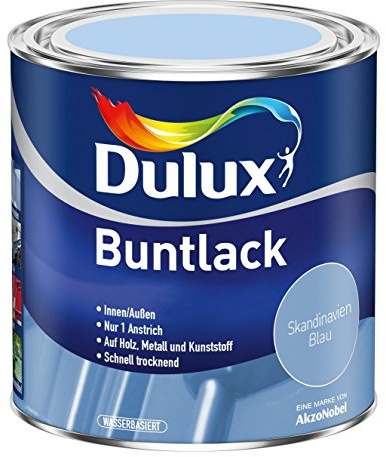 5 x 500ml Dulux Buntlack Seidenmatt für innen und außen 2,5 Liter Farbton Wählbar, Farbe:Skandinavien Blau