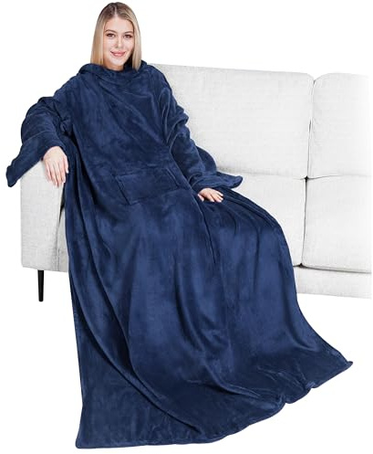 PAVILIA Coperta in pile con maniche calda, accogliente, extra morbido, funzionale, leggero Navy