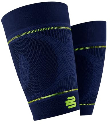 BAUERFEIND, 1 Paar Sport Kompressions-Oberschenkelbandagen, Unisex, Rechts und links tragbar, Für Ball- und Ausdauersportarten, Stärkung der Muskulatur, Gr. L lang, Marineblau, 29345721500033