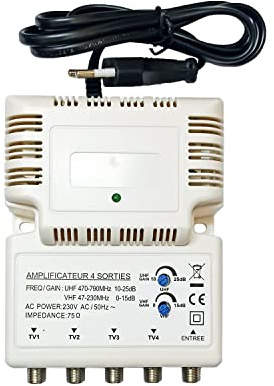 AMPLIFICATEUR TNT Blinde 4 Sorties ampli d'intérieur antenne TV 220V
