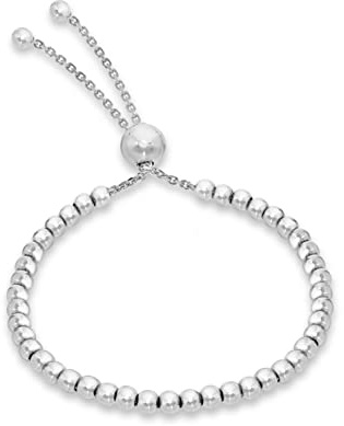 Tuscany Silver Women's Sterling Silver Rhodium Plated Ball and Chain Adjustable Bracelet, 5 cm/2 Inch-21.5 cm/8.5 Inch