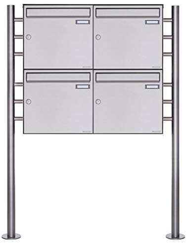 Standbriefkasten - Briefkastenanlage Design Basic 381 - Briefkasten Manufaktur Lippe (Edelstahl, 240er Korn geschliffen, 4 Briefkästen)