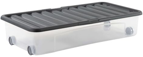Sundis Ventili undersäng med hjul-insagbar-modern design, genomskinlig/grå, 50 L.