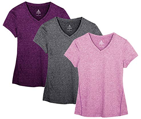 icyzone Damen Sport T-Shirt Kurzarm V-Ausschnitt Laufshirt Atmungsaktive Fitness Gym Funktions Shirt