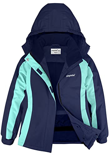 YINGJIELIDE Girl's Waterproof Ski Jackets,Kids Warm Winter Snow Coat,Fleece Lined Hooded Outerwear,Snowboarding windproof Navy 9-10 Years