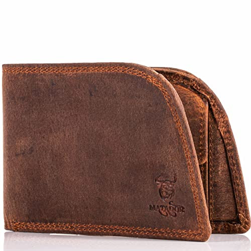 MATADOR Geldbörse Herren Vordertasche Echt Leder Jeans Wallet for Men Portmonee Herren Geldbeutel mit RFID Schutz Portemonnaie Huelva Vintage Braun