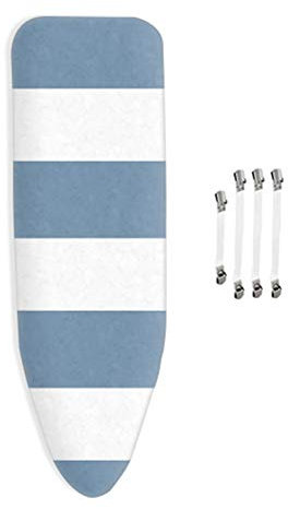 Padtrca Bügelbrettbezug, passend für Bügelbrett bis 140x45cm, Scorch-Resistenz, einfach zu bindender Kordelzug und 4 Clips, groß, kompatibler Bügelbrettbezug,Blau gestreift