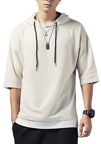 KENAIJING Herren Kurzarm Hoodie Freizeit T Shirt mit Kapuze Herren Sweatshirt Kapuzenshirt (Aprikose, 4XL)