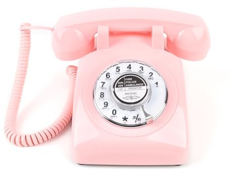 Telefono retrò con cavo, vintage vecchio telefono per telefono fisso, rosa | Telefono classico rotante analogico da scrivania con ricomposizione tradizionale per casa, ufficio, hotel, scuola