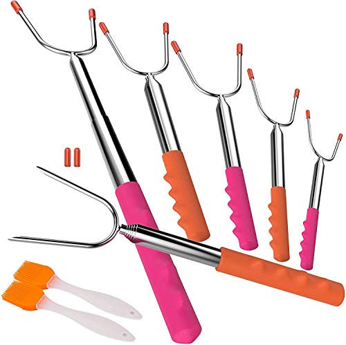 Vastate Bâtons de torréfaction de guimauves, fourches de Barbecue 32 Pouces fourchettes Extensibles pour Foyer, feu de Camp (Multi-6 + 2pcs) (Taille : Multi-6+2Pcs)