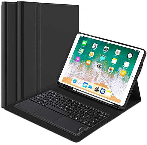 QYiiD Funda con Touchpad Teclado para iPad Pro de 12,9 Pulgadas 2017/2015 (Modelo Antiguo, 2ª y 1ª generación) - Funda de Teclado de Cuero con Trackpad Teclado QWERTY Desmontable, Negro