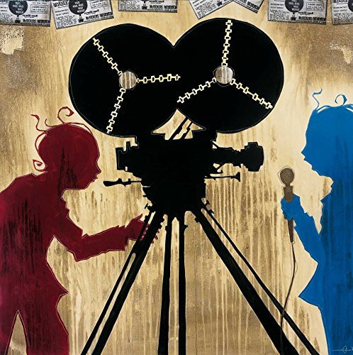 Imagen sobre lienzo enrollado It's a Mad, Mad, Mad, Mad World Haxton KC - Pop Culture Square Impresión artística Hollywood película cámara micrófono teatro rojo azul Lienzo fino 25_X_25_in