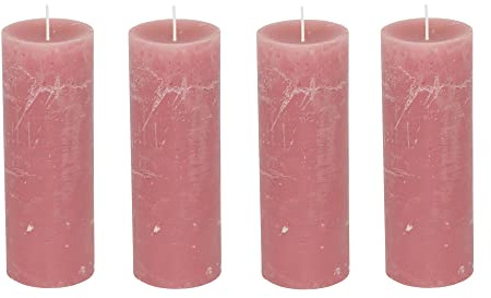 Stumpljus Rustic set om 4 – blockljus, ljus, ljus, adventskrans, advent – inget sot – brinntid: 95 timmar - många färger – 7 x 19 cm (rosa)