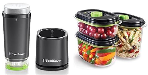 Food Saver VS1199X Appareil de mise sous vide portatif et sans fil | avec station de chargement & Boîtes alimentaires FoodSaver de conservation et marinade | 700 ml, 1.18 L & 1.8 L | 3 unités
