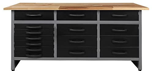 Ondis24 Werkbank Konny Werktisch Packtisch 15 Schubladen 160 x 60 x 85 (H) cm Werkstatteinrichtung Buchenholz, Metall bis 450kg belastbar