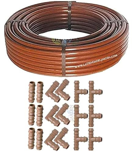 Suinga Pack Tubería de Riego por Goteo 16 mm Marrón, Sin Goteros (50 m) + 6 Tes + 6 Codos + 6 Enlaces