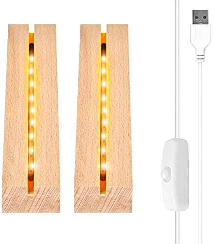 Vegena Holzsockel mit LED-Lichtsockel USB, Beleuchteter Holzsockel für Acryl- oder Kristallglasplatte (20 cm, Warmweiß)