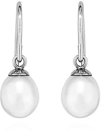 NKlaus Paar Zuchtperlen Ohrhänger 925 Silber rhodiniert 11x7mm Damen Perlen Ohrringe 13461