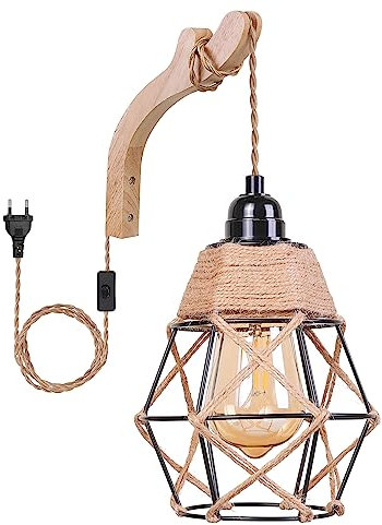 Eufrozy Applique da parete Paralume, Lampada da parete a sospensione E27 Vintage Farmhouse con presa e cavo di alimentazione e interruttore per l'illuminazione della stanza di casa