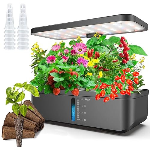 Devenirriche Hydrokultur-Anzuchtsystem, 12 Kapseln, automatischer Timer für Kräutergarten mit 139 LED-Wachstumslichtern, 4 l Wassertank, höhenverstellbar, für Innenbereich, Garten, Pflanzen, Keimset