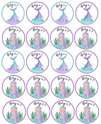edible 20 x Mermaid Birthday Personalised cupcake toppers uncut (wafer paper)