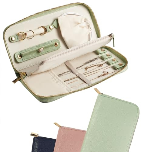FEMIECHO Reise-Schmuck-Organizer-Etui – für verhedderungsfreie Halsketten, Ohrringe, Ringe, Armbänder, Aufbewahrung, Reiseutensilien, modische tragbare Schmuck-Reisetaschen für Frauen – mittelgroßes
