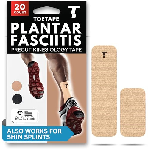 Plantar Fasciitis Tape, 20 Applications - Precut Kinesiology Tape Strips for Foot Soreness Relief - Also Great for Shin Splints - Includes 20 2x10 Strips & 40 2x5 Strips (Nude, 20 Count)