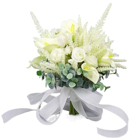 DAVBIR Bouquet de Fleurs de lys Rose Calla, Fleur en Soie, Fournitures de Mariage for Fille, Nouveau Design, Bouquet de Mariage Fait à la Main, Artisanat Perfection (Color : White Bouquet)