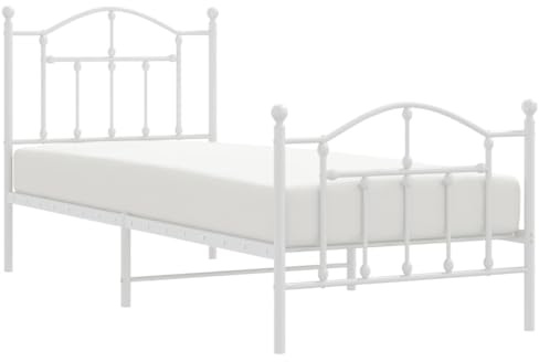 vidaXL Sängram med huvudgavel och fotgavel vit metall 80x200 cm, säng, metallsäng, metall sängram, sängar, metallsängar, metall sängramar, gästsäng