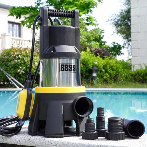 6699 Sump Pump Submersible 7000GPH Stainless Steel Water Pump for Pool Draining 1.5HP Utility Pump with Adjustable Float Switch 16FT Power Cord for Flooded House Sump Pit Pond Remove Water