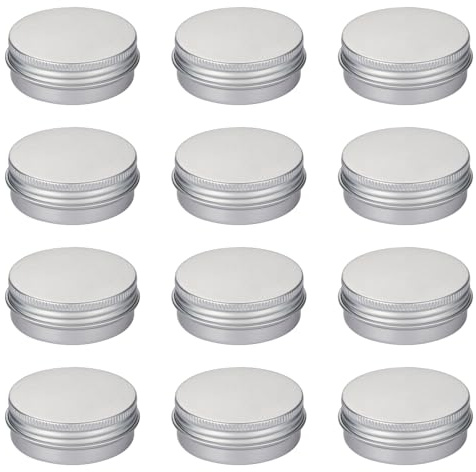 TRKETK 12 Pcs Aluminium Tin Jars, Silver Round Cosmetic Jars with Screw Lids, 30 ml Capacity, Travel & DIY Cosmetics