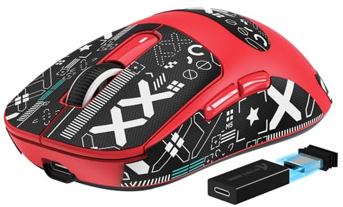 VGN GAMEPOWER Attack Shark X3PRO 59g Superlight Ratón Gaming Inalámbrico, 4K/8K Polling, 26000DPI Ultraligero Mouse, Sensor PAW3395, G502, 2.4G/Bluetooth/Cableado, Cinta Antideslizante, PC/Mac, Rojo