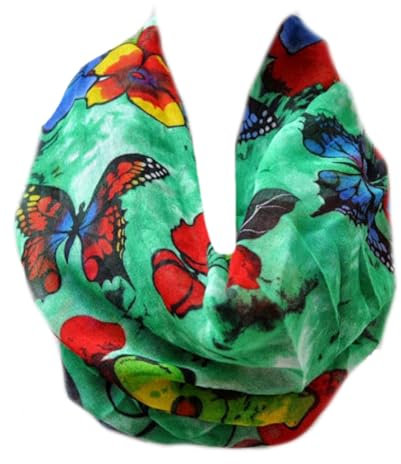 Generisch Loop Schal Loopschal Schlauchschal Rundschal Tuch Halstücher Tücher mit Blumen Schmetterling Muster (Grün)