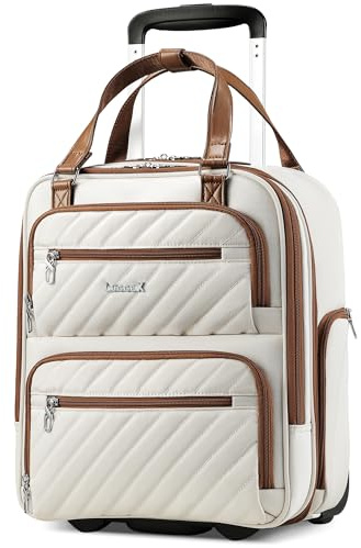LUGGEX Underseat Carry On Luggage with Wheels, UDK Stylish Lightweight Under Seat Luggage, Soft Sided Personal Item Suitcase for Short Trip (UX-Core, Cream White, 16 Inch)