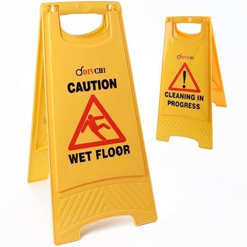 DIVCHI Cartello di avvertimento per pavimento bagnato con scritta Cleaning In Progress (lingua italiana non garantita) e scritta Cleaning In Progress stampata sull'altro lato, mini cartello per