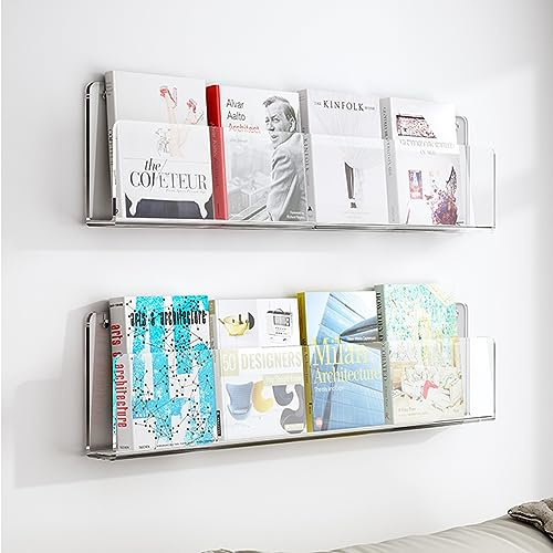 Zeitschriftenhalter, Zeitschriftenständer aus Acryl, 2 Stück – transparenter Zeitschriftenständer for Aufhängen an der Wand, Prospekthalter, Aktenregal, einfache Installation(60cm(23 5/8))