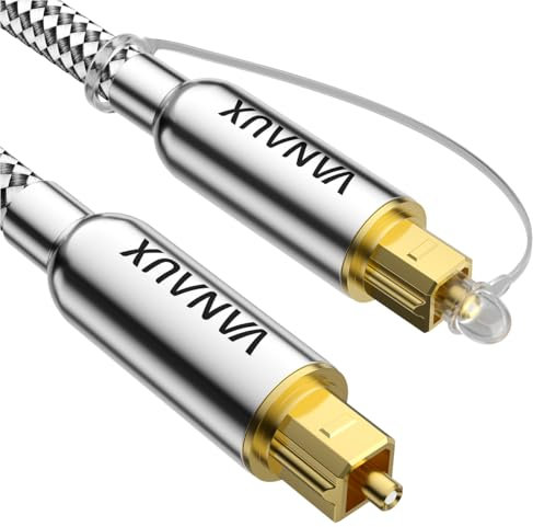 VANAUX 10FT Digital Optical Audio Cable, S/PDIF Toslink, Fiber Optic, Silver, Male-to-Male, Aluminum, Compatible with TV, Soundbar, DVD Player, Home Theater, Gaming
